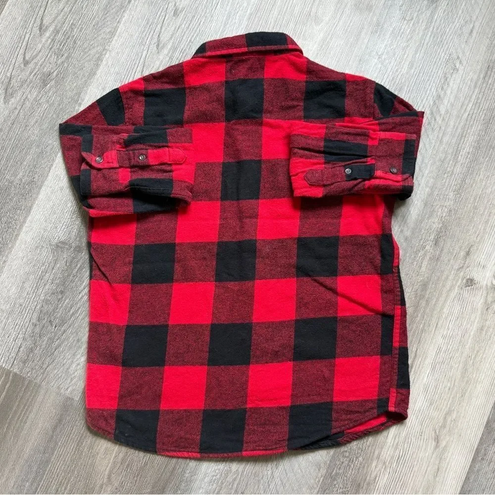Buffalo Plaid Flannel Button Down Boys Large Red Black Pockets